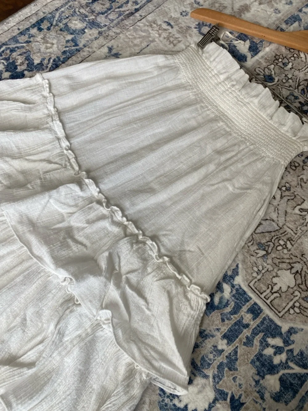 Free People Smocked For The Drama High Waist White Tiered Ruffle Maxi Skirt - Picture 6 of 7